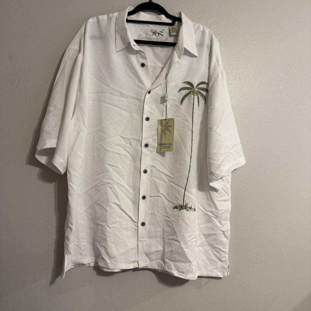 VTG NEW Bamboo Cay Hawaiian Aloha Shirt Mens 3XL White Embroidered Luxury Resort